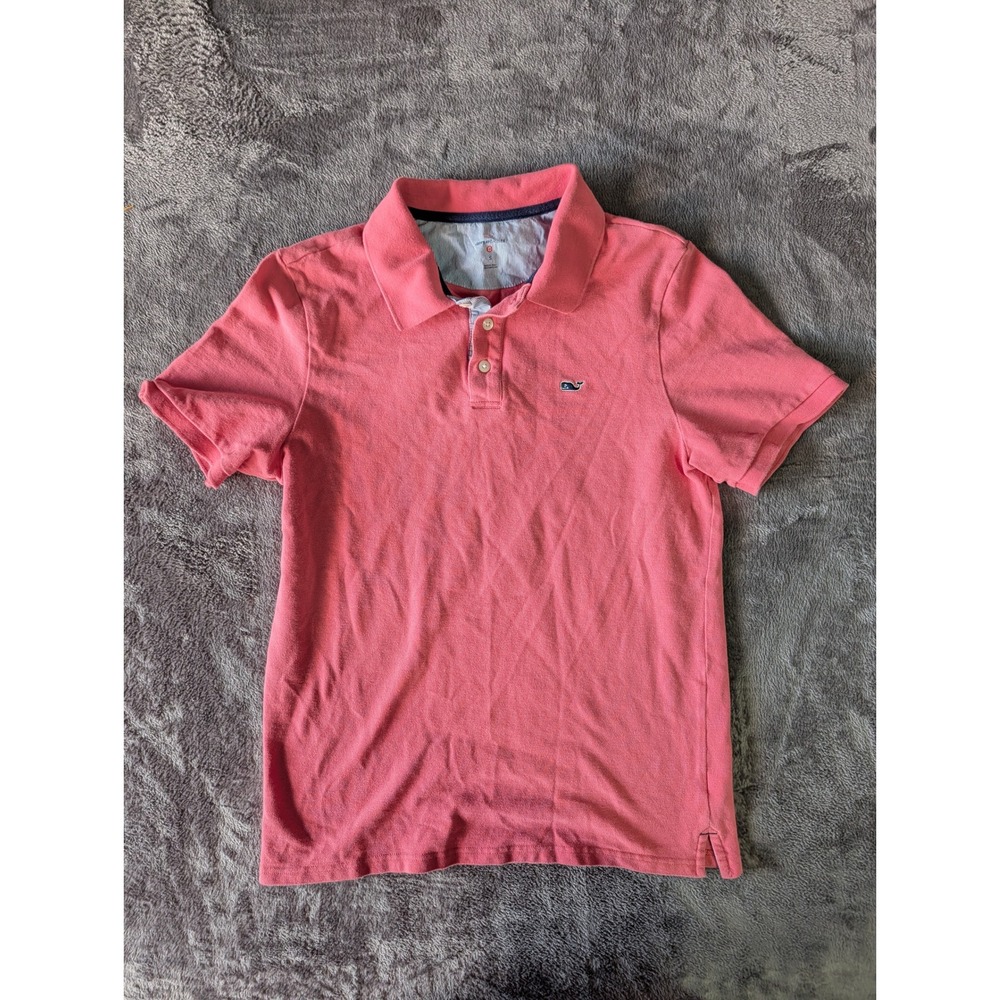 Vineyard Vines Mens Small Pink Coral Short Sleeve Pique Whale Logo Polo Shirt